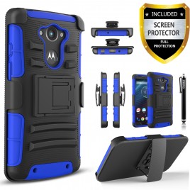 Motorola Droid Turbo Case, Dual Layers [Combo Holster] Case And Built-In Kickstand Bundled with [Premium Screen Protector] Hybird Shockproof And Circlemalls Stylus Pen (Blue)